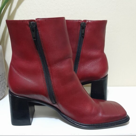 Red Leather Square Toe Connie Ankle Boots Sz 6.5M Made In Brazil - Picture 8 of 9